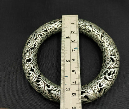 Rare Tibet silver carved DRAGON men's bracelet bangle