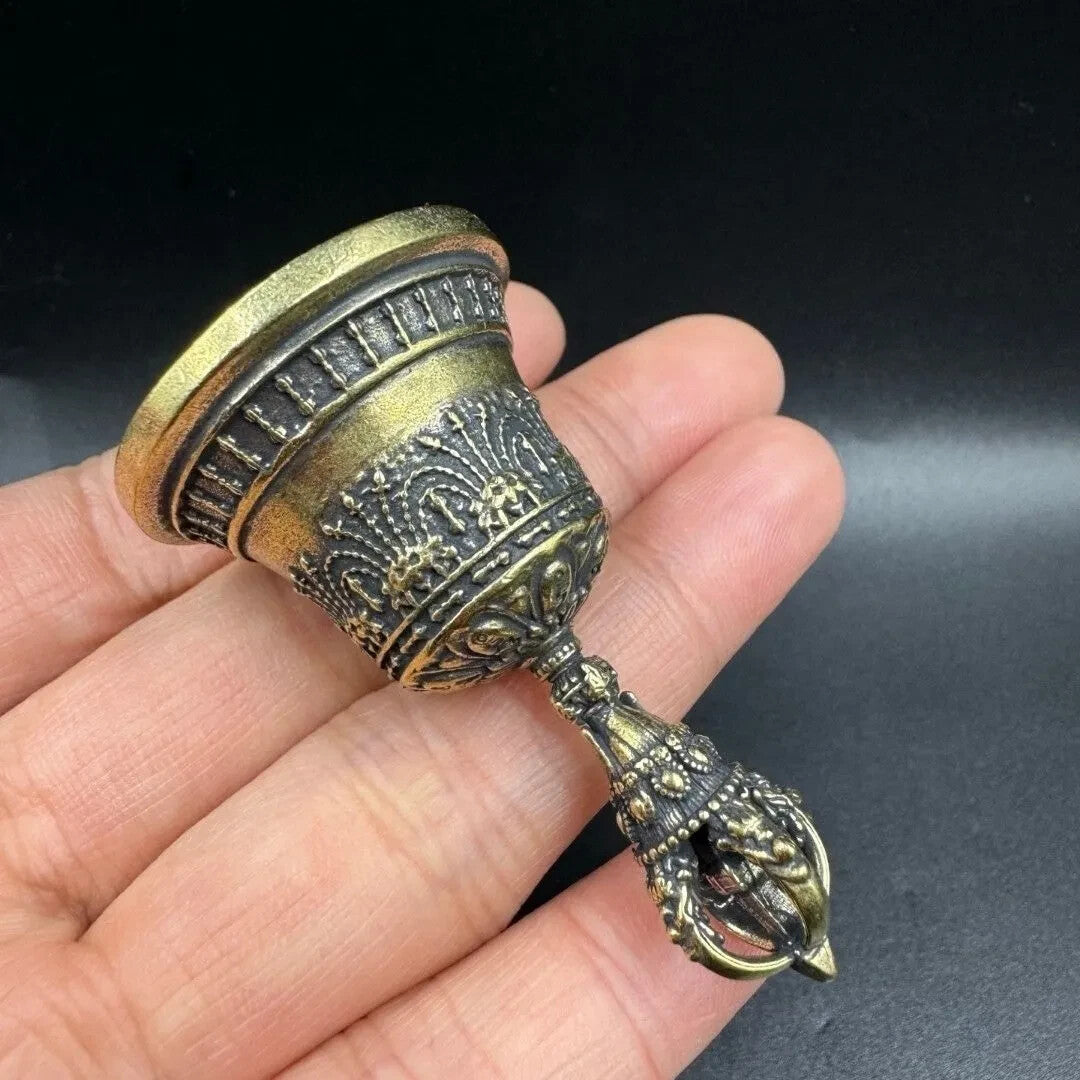 China Tibetan Antique Copper Statue Demon Subduing Golden Bell Vajra Pestle