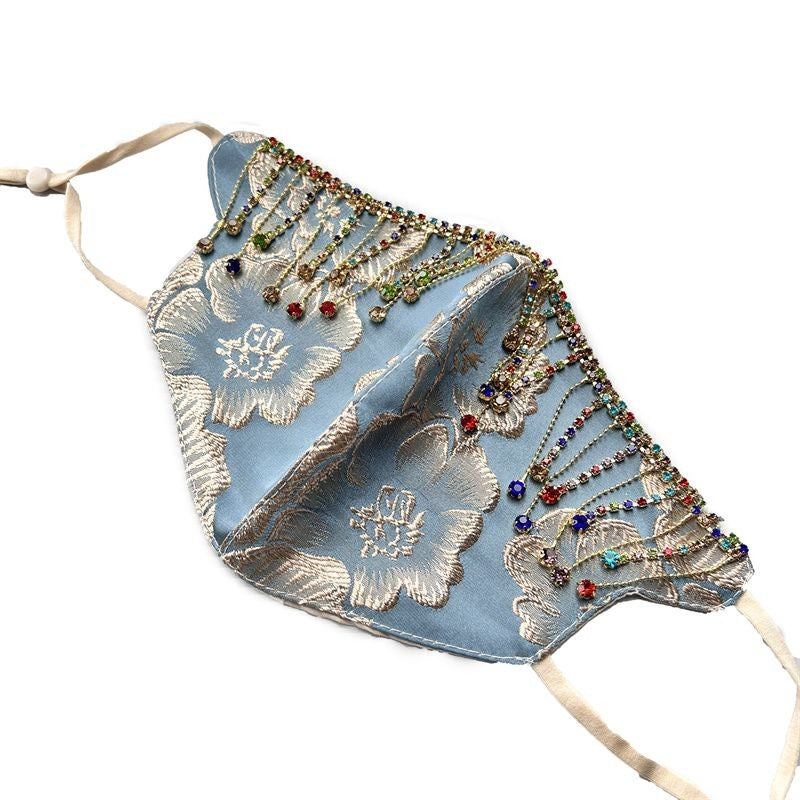 Vintage Ethnic Handmade Rhinestone Tassel Mask Jacquard Breathable Face Cover