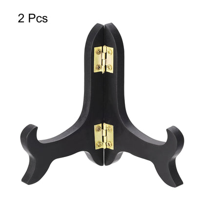 3pcs 4" Easel Plate Holder, Wooden Folding Display Stand Black for Picture Frame