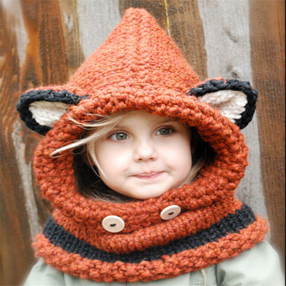 Cute Animals Style Girls Hats Scarf Set Winter Kids Knitting Hat Neckerchief