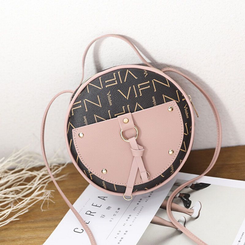 1PC Vintage Round Crossbody Bag Synthetic Leather Shoulder Purse Small Handbags