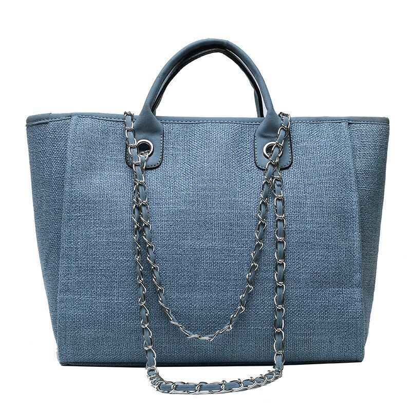 Casual Large Capacity Tote Chains Women Handbags Luxury Canvas Lady Shoulder Bag