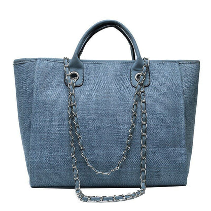 Casual Large Capacity Tote Chains Women Handbags Luxury Canvas Lady Shoulder Bag