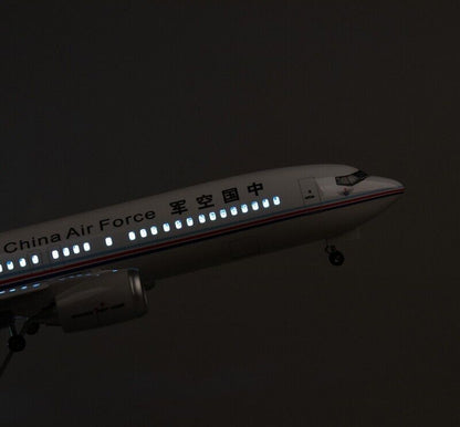 47CM China Air Force BOEING 737 Airplane Led Sound-controlled Light Resin Model