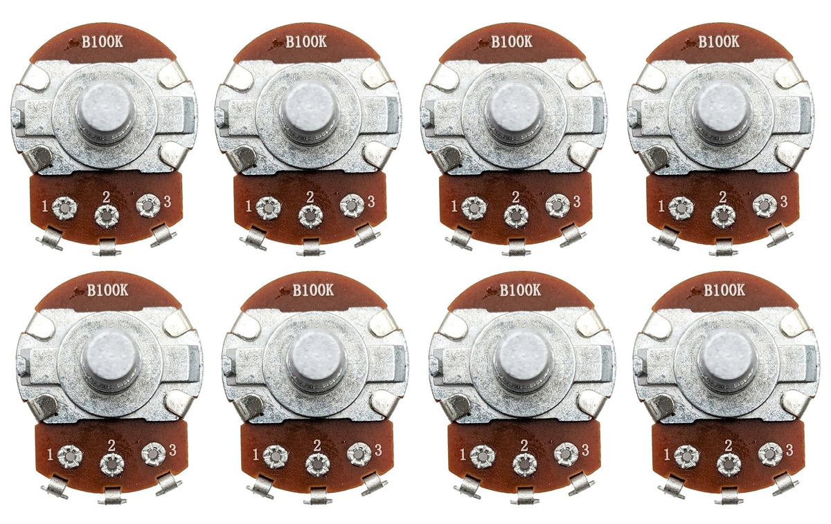 8 Pack 100K Ohm Potentiometer, 1/2W, Panel Mount, Single Turn, Round Shaft