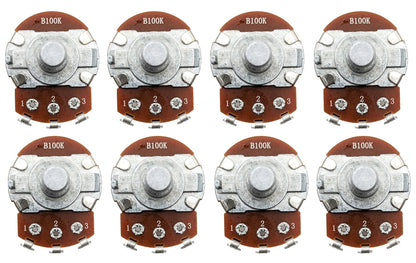 8 Pack 100K Ohm Potentiometer, 1/2W, Panel Mount, Single Turn, Round Shaft