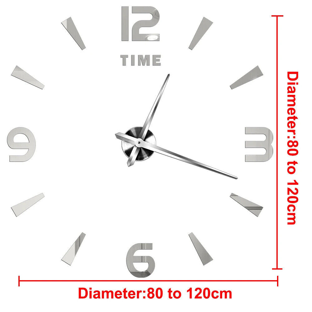 DIY Wall Clocks 27~47in Modern Mirror Number Sticker Living Room Decor Frameless