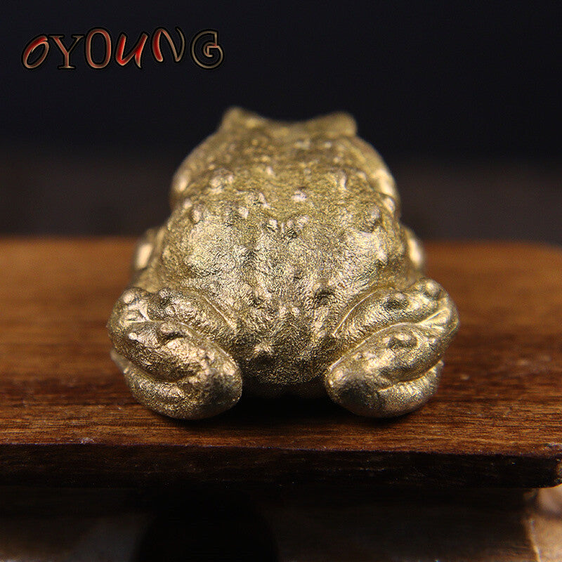 1.6" Brass Golden Toad Tea Pet Vintage Simulation animal Figurines Miniatures