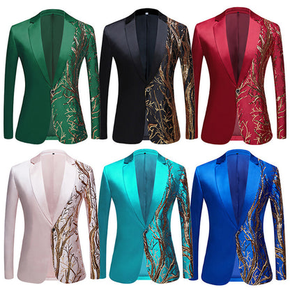 Men Shiny Sequin Tree Branch Dress Jacket Blazer Suit Top Stage Wedding Party