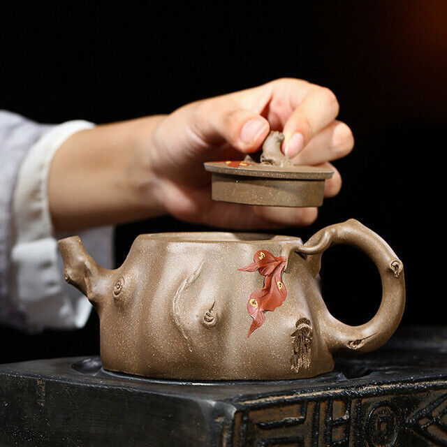 300ml Yixing Zisha Clay Pottery Master Handmade Tree Stool Shape Tea Pot Teapot