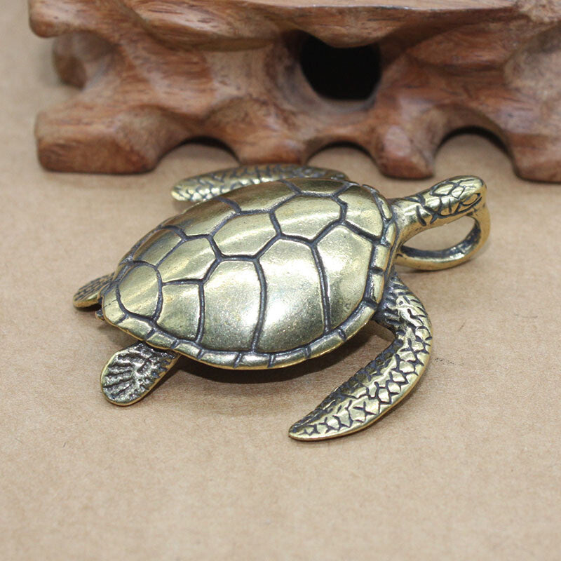 Chinese Brass Sea Turtle Figurine Statue Animal Toys Keychains Home Decoration