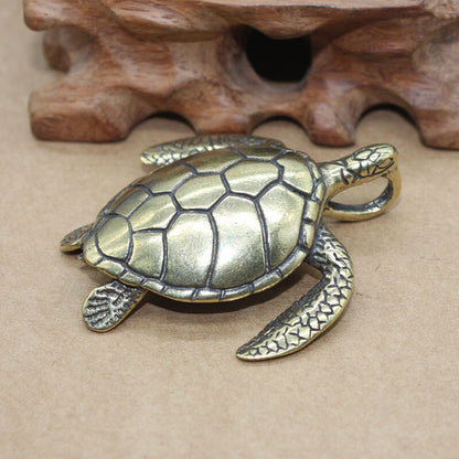 Chinese Brass Sea Turtle Figurine Statue Animal Toys Keychains Home Decoration