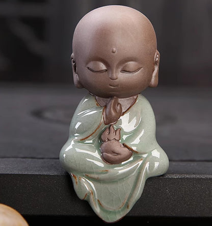 3pcs Chinese Little Monk Buddha Statue Boutique Purple Sand Tea Pet Home Decor