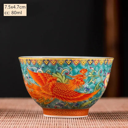 Ceramics Sancai Gaiwan Bowl Dragon and Phoenix Tea Cup Handmade Enamel Color