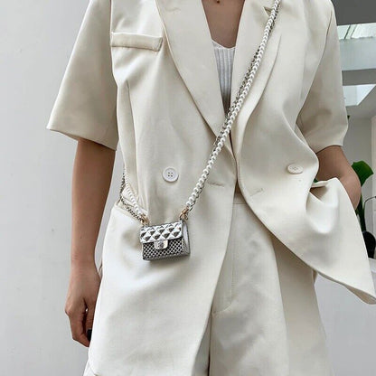 Women fashion Purse Pearl Straps Crossbody bag Mini Fashion Chain Shoulder Purse