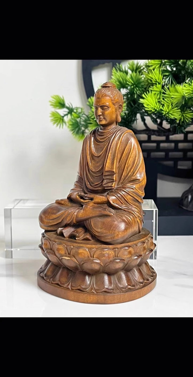 5.2" Boxwood Carved Shakyamuni Statue Artwork Figure Table Decor Collections