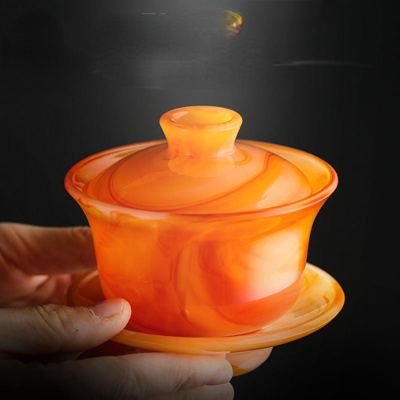 Chinese Agate Jade Porcelain Gaiwan Tea Cup Tea Maker Kung Fu Tea Set Teacup