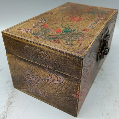 Antique Brass Box 15×8×8cm 350g Random Pattern Storage Collectible Copper Case