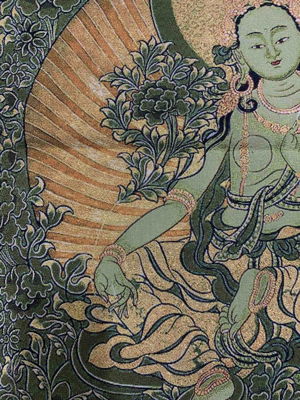36"Tibet Tibetan Cloth Silk Buddhism Green Tara Guanyin Tangka Thangka Mural 075