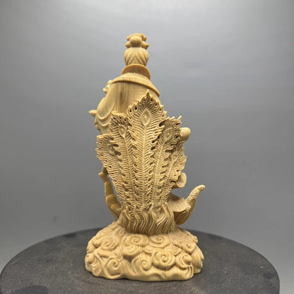 4.8" Boxwood Carved Mysterious Maiden Nine Heaven Statue Taoism Deity Collection