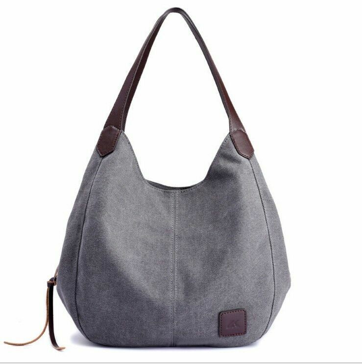 New Women Canvas Tote Bag Casual Handbag Travel Large Zipper Shoulder Purse