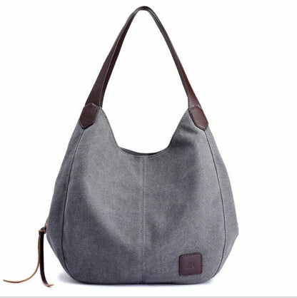 New Women Canvas Tote Bag Casual Handbag Travel Large Zipper Shoulder Purse