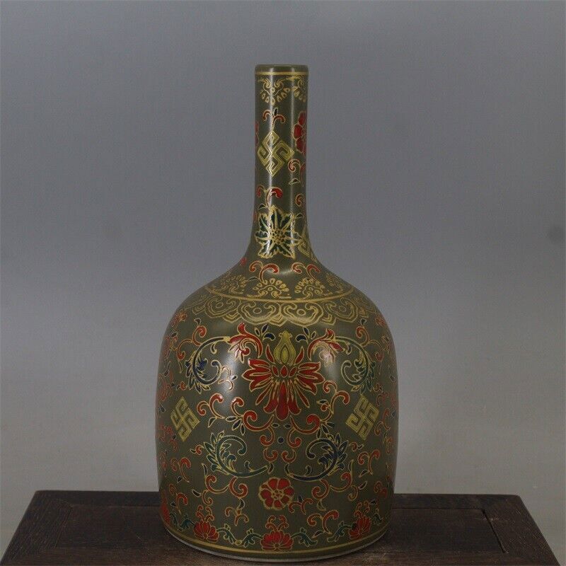 9.4" Good China Jingdezhen Tea-dust Glaze Porcelain Arabesquitic Ring Bell Vase