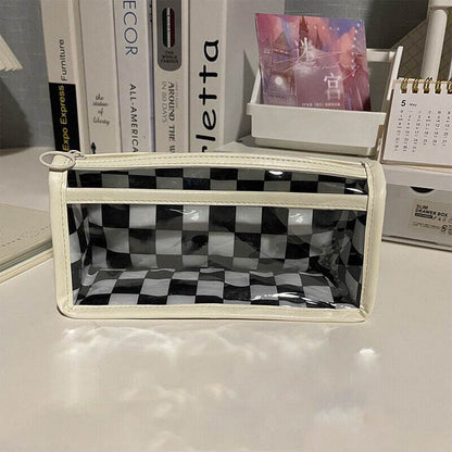 Waterproof Large Capacity Pencil Case Simple Transparent Checkerboard Pencil Bag
