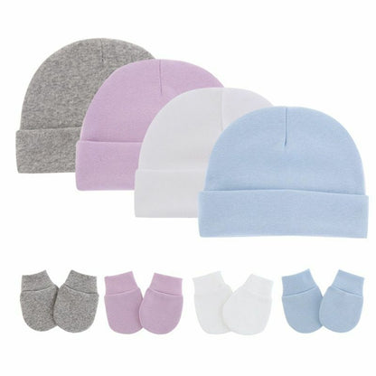 Hats Gloves 3pcs/Lot Solid Childrens Cotton Baby Winter Warm Cap Toddler Beanie