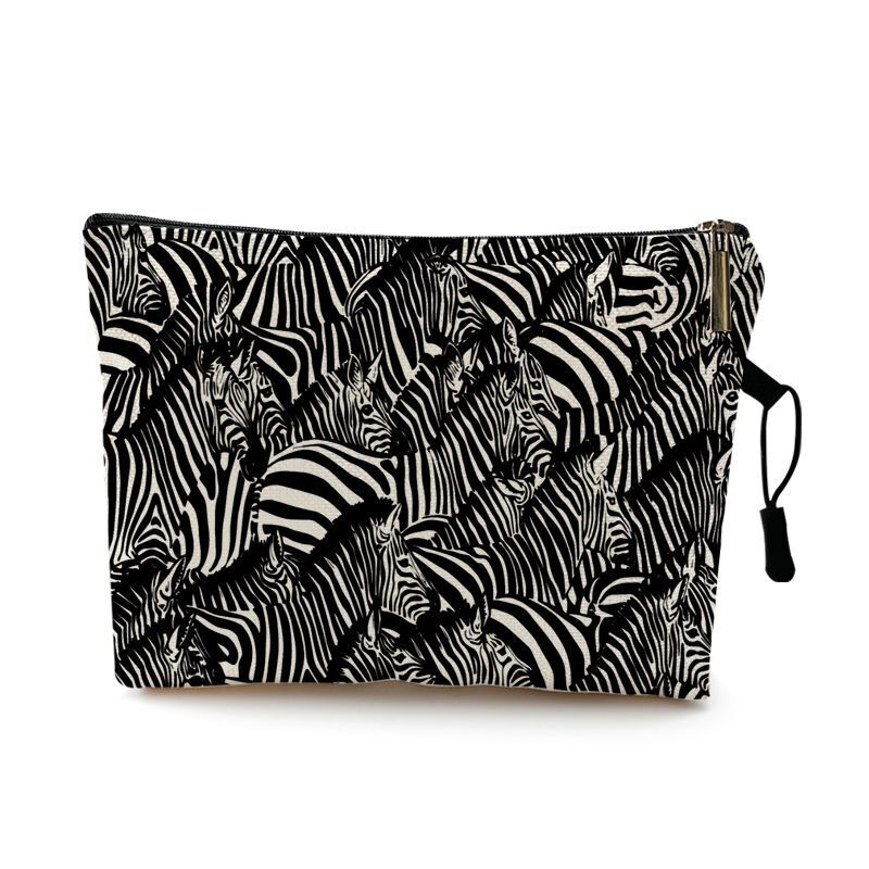 Water Resistant Makeup Bag Zebra Stripe Brown Pink Leopard Print Cosmetic Purse