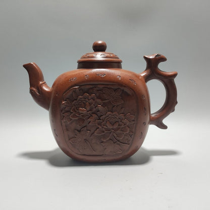 Vintage Chinese Yixing Purple Clay Teapot Zisha Ceramic Carving Nice Tea Set Art
