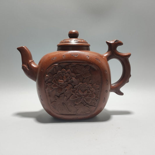 Vintage Chinese Yixing Purple Clay Teapot Zisha Ceramic Carving Nice Tea Set Art