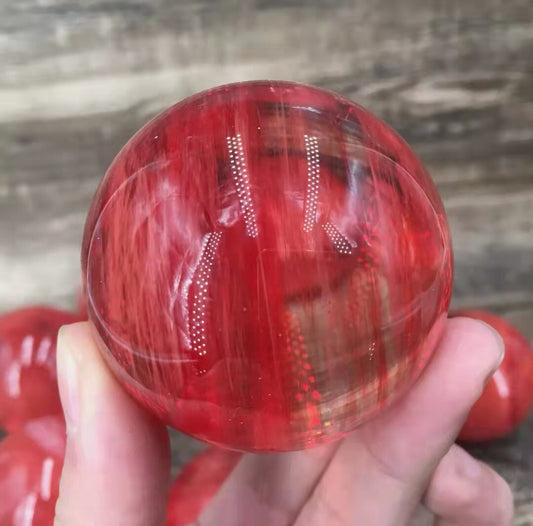 50mm+ Red Smelting Stone Quartz Sphere Crystal Energy Ball Reiki Healing Gem