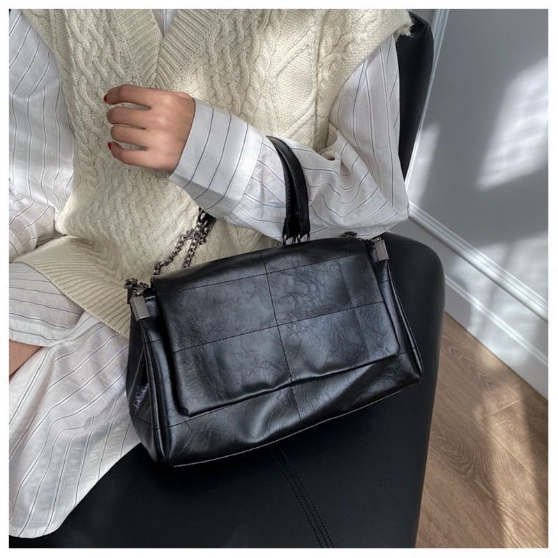 Handbag Vintage Shoulder Bag Thick Chain Messenger Soft Flap Shoulder Crossbody