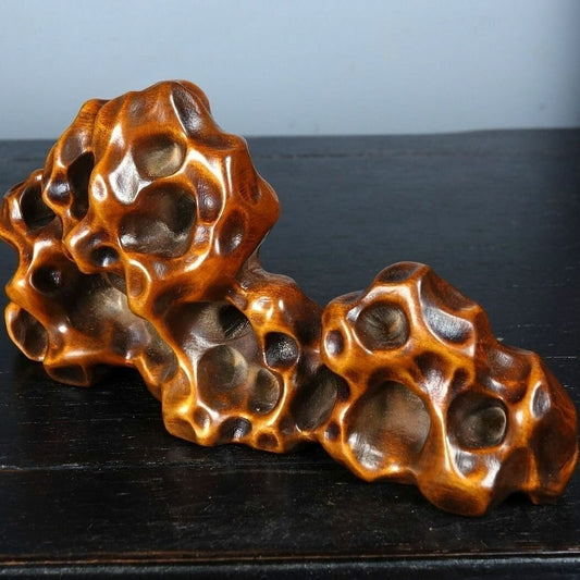 Old Boxwood Carved Taihu Lake Stone Statue Brush Rest Home Decor Collection