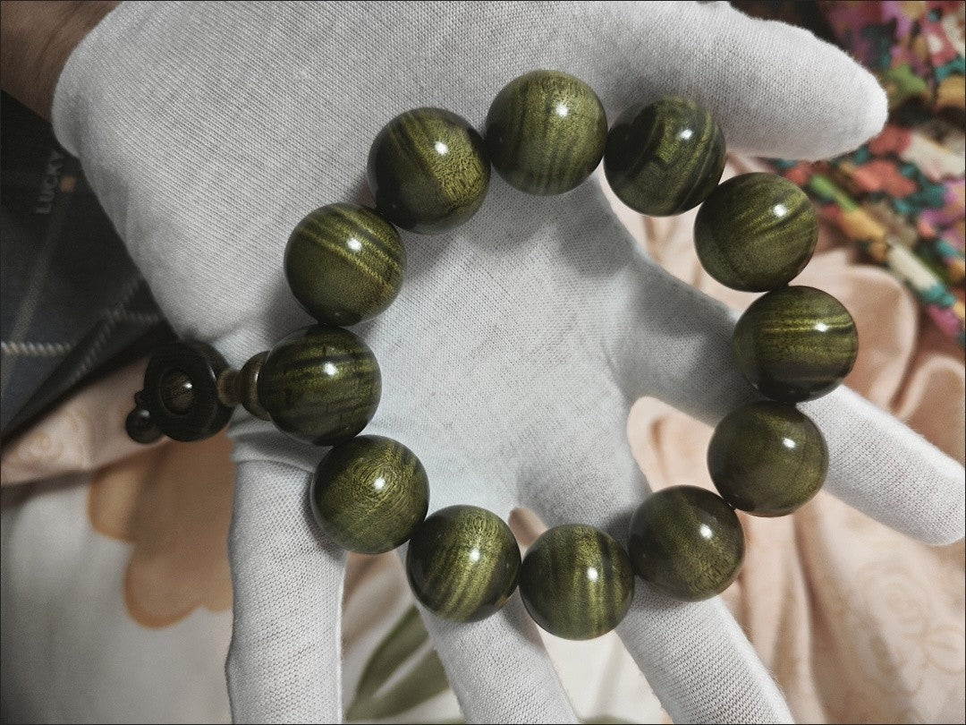 Golden Phoebe Yinchen Wood Bead Bracelet 20mm Water Wave Grain
