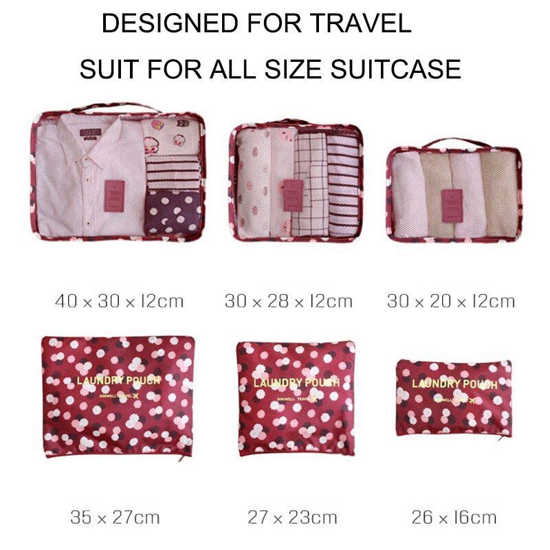 6pcs/set Cosmetic Bag Travelling Purse Waterproof Luggage Clothes Organizer Case