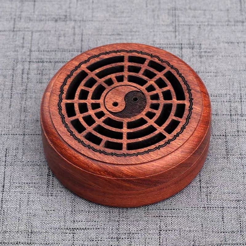 Vietnamese Rosewood Bagua Incense Box 8.5×2.7cm Car Portable Coil Censer
