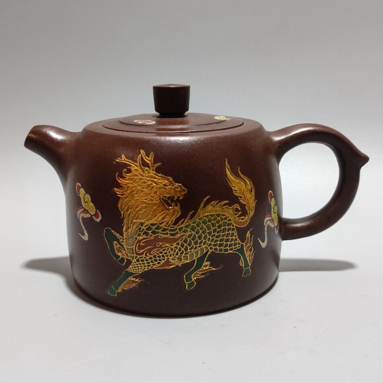 Vintage Chinese Yixing Purple Clay Teapot Zisha Ceremony Painted Kylin Teaware