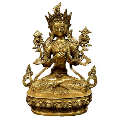 Tibetan Bronze Tara Buddha Statue-Bon Religion Inspired Handcrafted Brass Figure