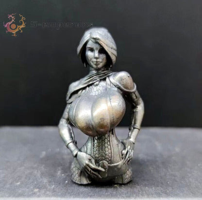 Brass Huge Boob Girl Statue Art Beauty Model Artwork Decor