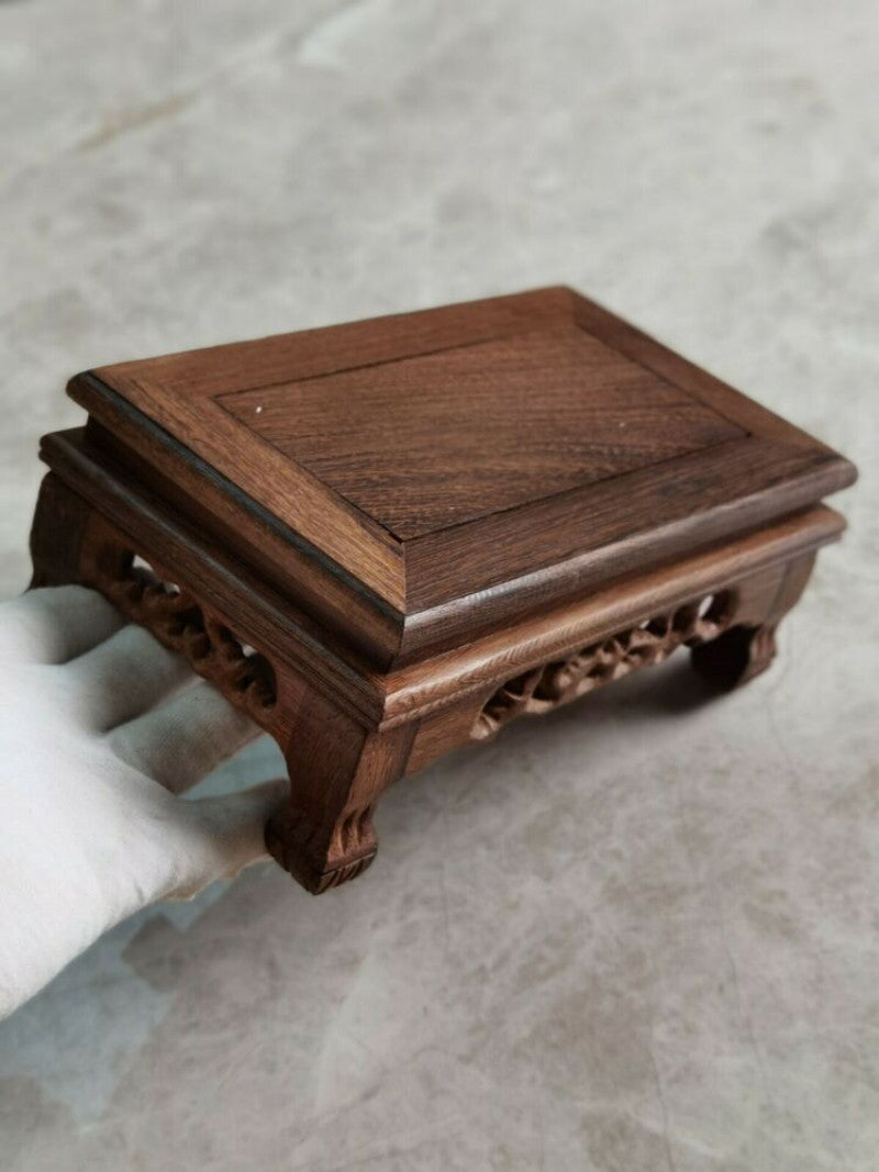 7.8" New Ji-chi Wooden Stand Brown Rectangle Curio Display Base Vase Figure Pot