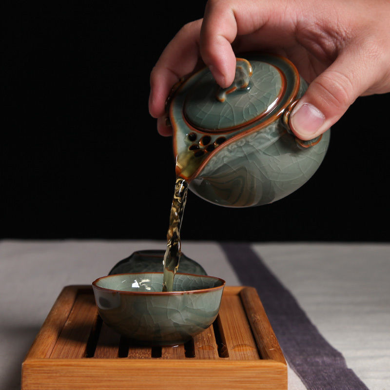 Longquan Celadon Portable Kung Fu Tea Set A Pot of Two Teacup