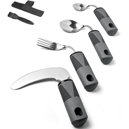 Adaptive Cutlery Set 4-Piece with Widened Non-Slip Handles for Hand Tremors