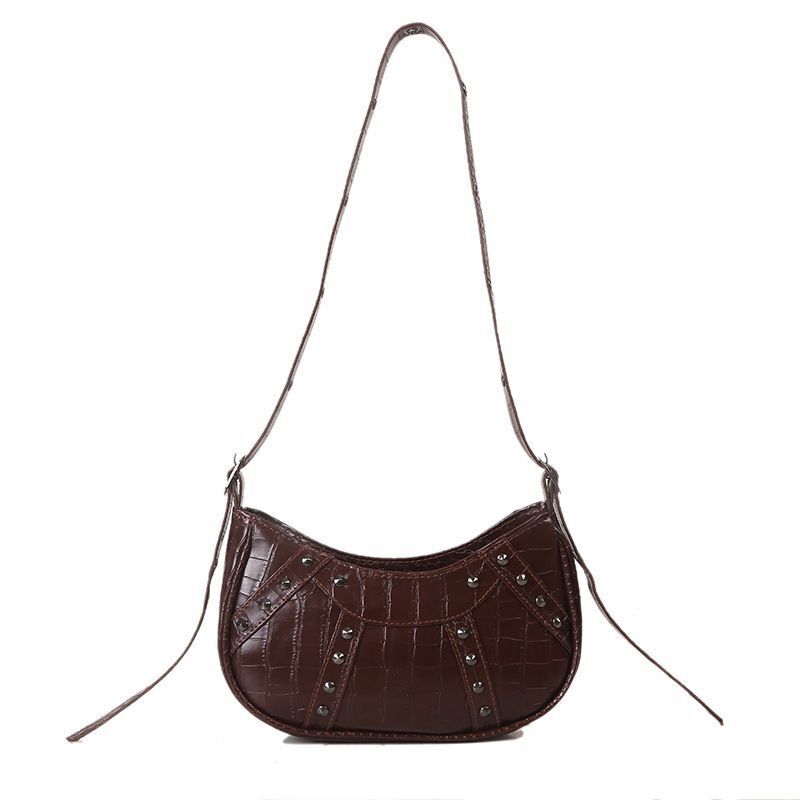 Rivet Hobos Shoulder Bag Vintage Leather Clutch Purse Handbag Underarm 23*15*7CM