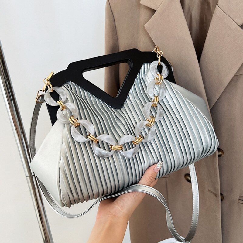 Pleated Bags Blue/Orange Shoulder Bag Big Totes Handbag Purse Evening Clutch Bag