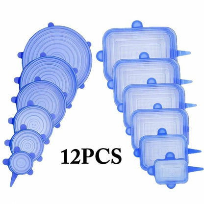 Silicone Stretch Food Cover 12pcs Reusable Elastic Adjustable Bowl Lid Universal