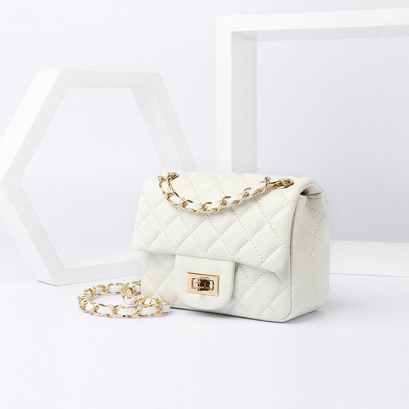 Quilted Sheepskin Leather Small Flap Purse Clutch w/ Chains Shoulder Bag Fashion