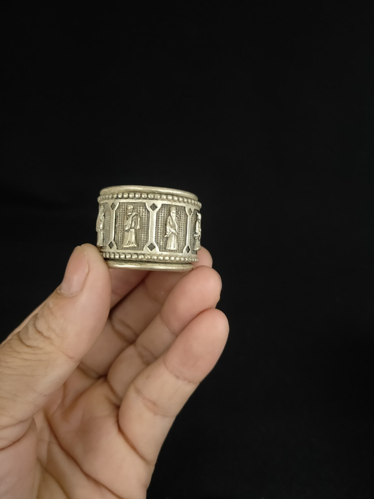 Collectible old tibet silver carved eight immortals double Ring revolve luck